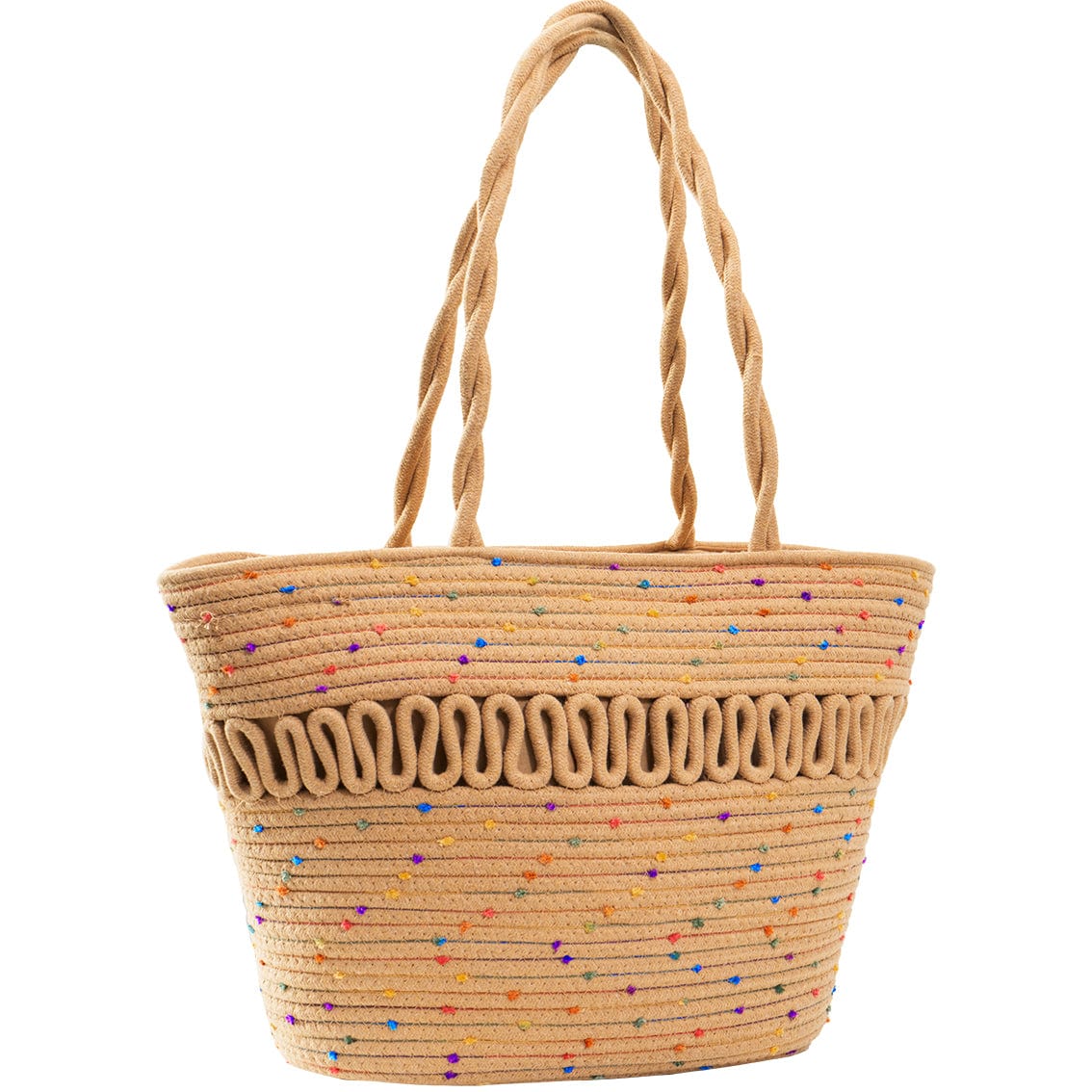 Magid Natural Cotton Woven Confetti Twist Shoulder Tote