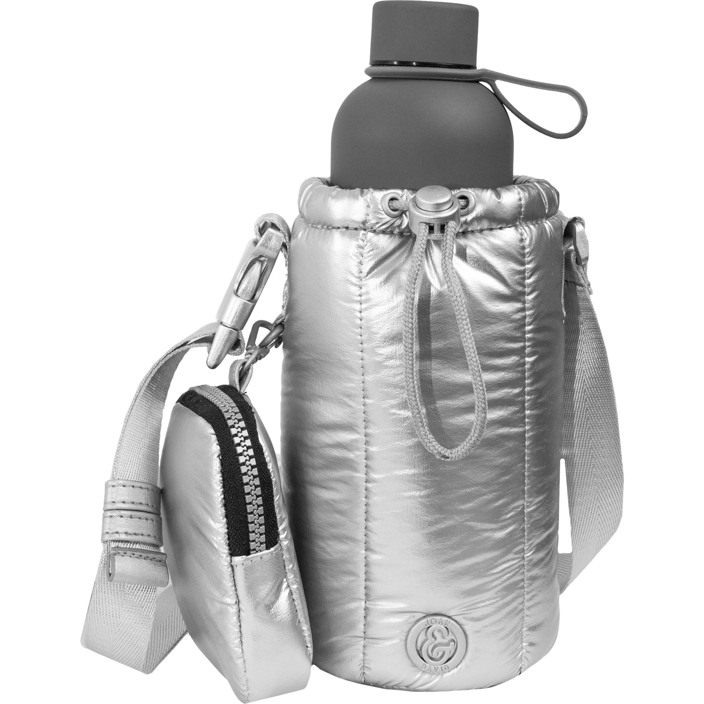 Joan & David Tubular Quilted Metallic Water Bottle Holder Sling Bag