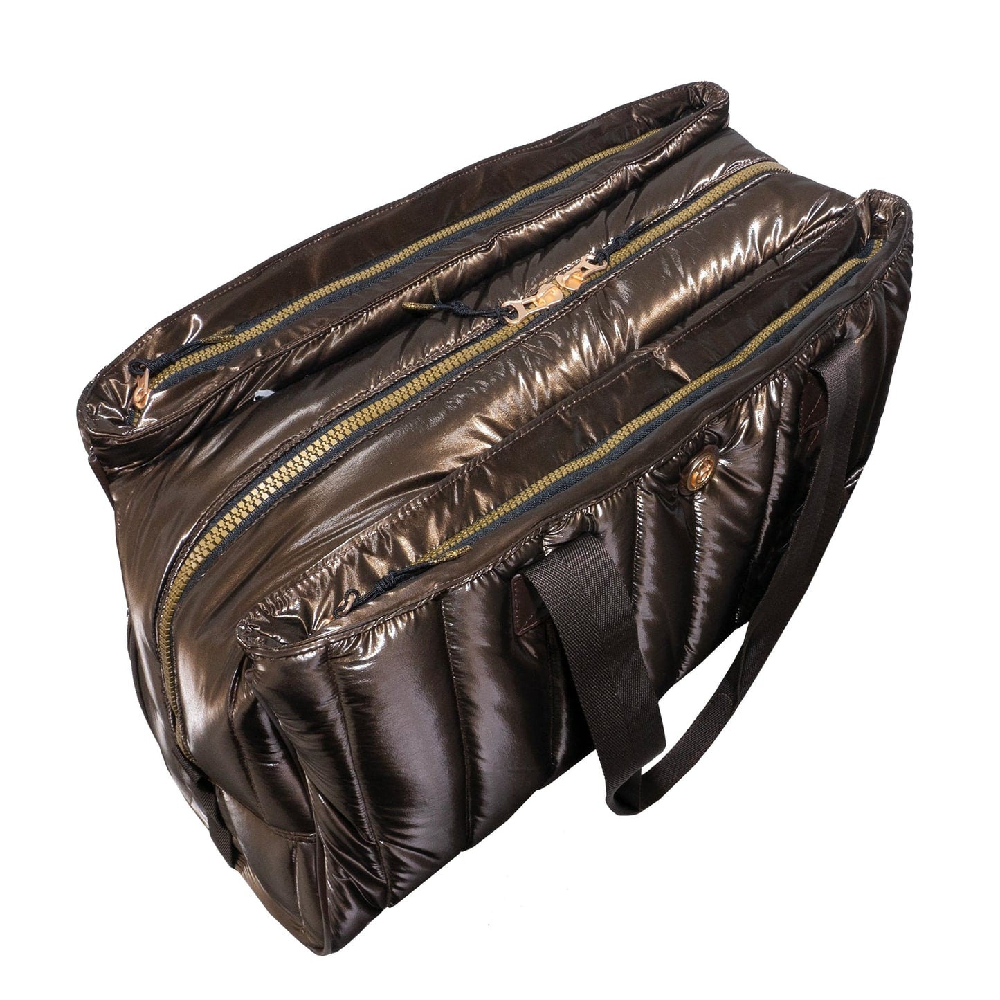 Joan & David Metallic Tubular Quilted Nylon Puffer Tote