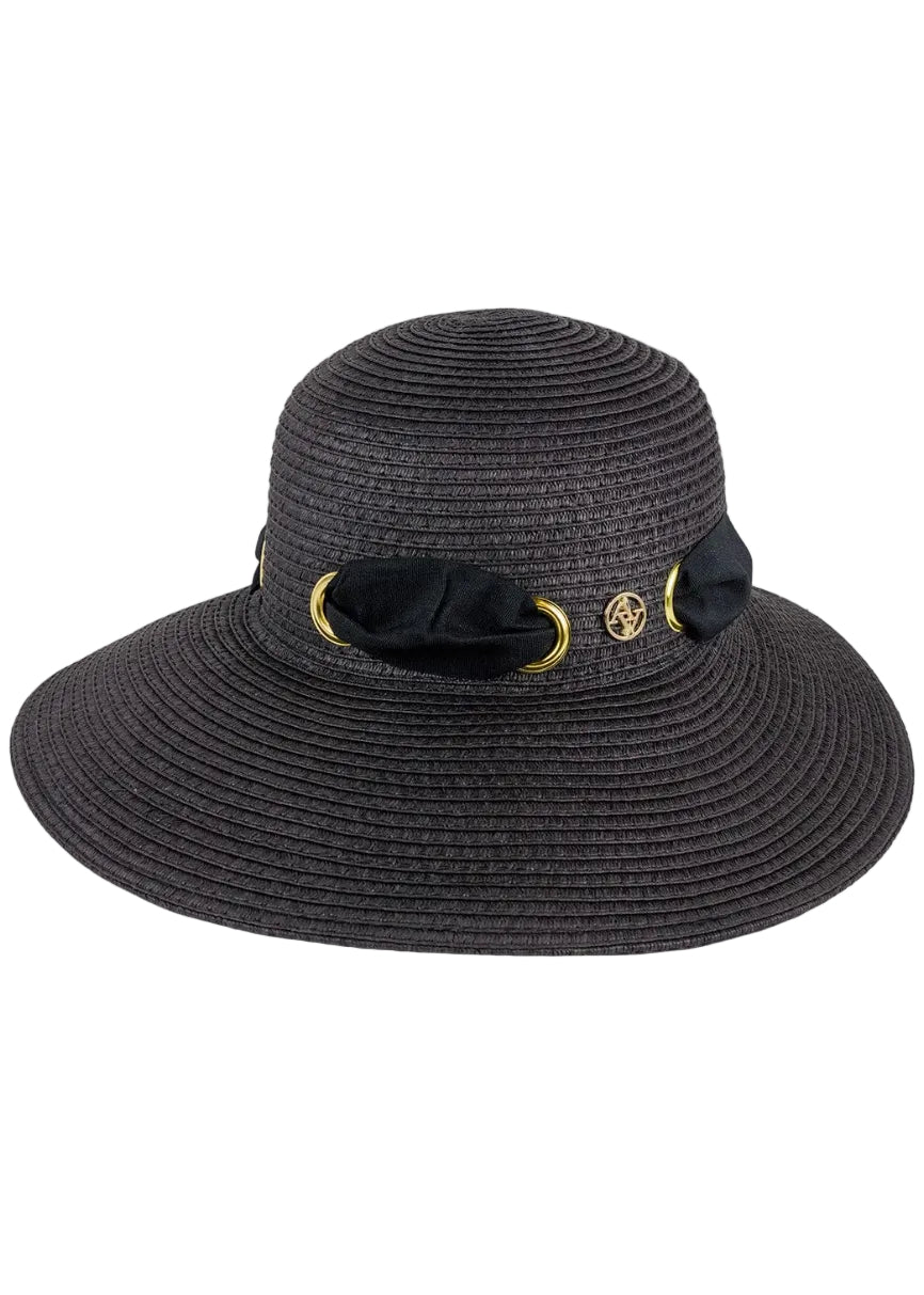 Adrienne Vittadini Straw Grommet Ribbon Floppy Hat