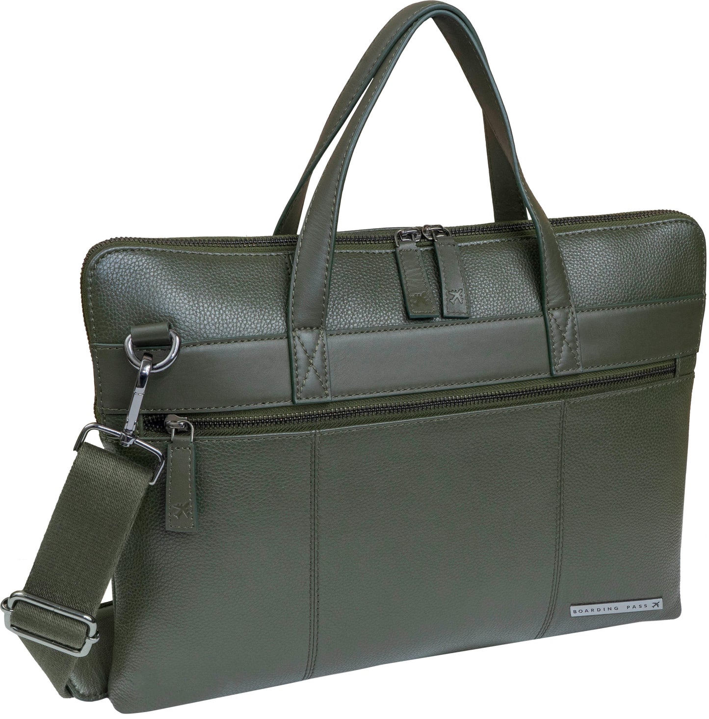 Boarding Pass Hey Handsome 16" Pebble Grain Genuine Leather Briefcase - Olive