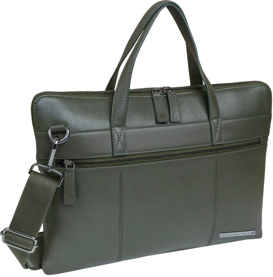 Boarding Pass Hey Handsome 16" Pebble Grain Genuine Leather Briefcase - Olive