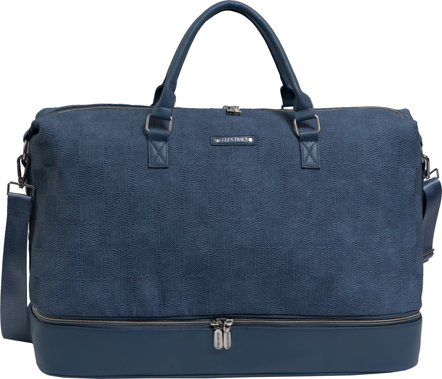 Ellen Tracy 20 Inch Checkered Embossed Faux Leather Drop Bottom Duffel