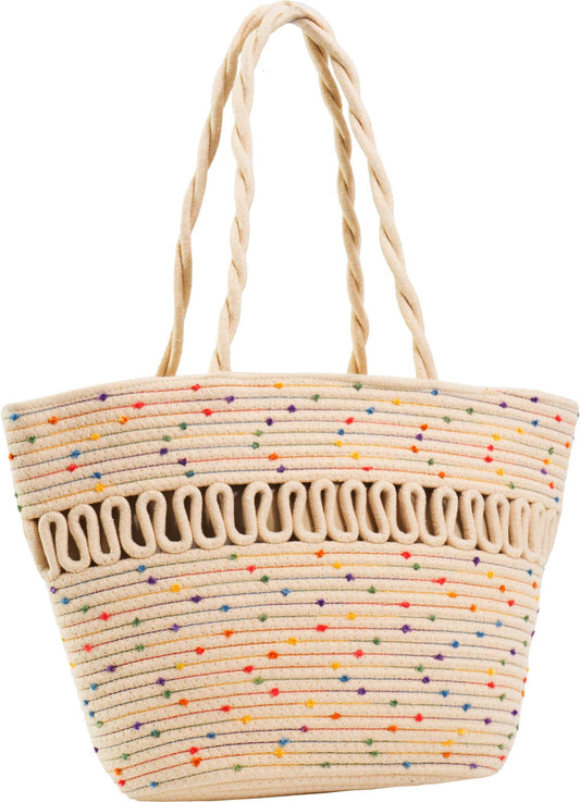 Magid Natural Cotton Woven Confetti Twist Shoulder Tote