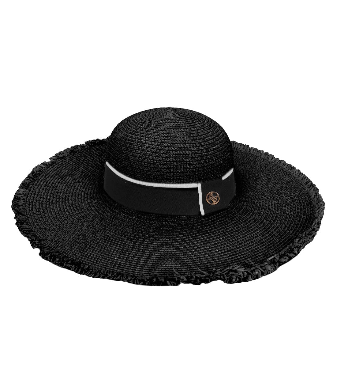 Adrienne Vittadini Frayed Brim Straw Floppy