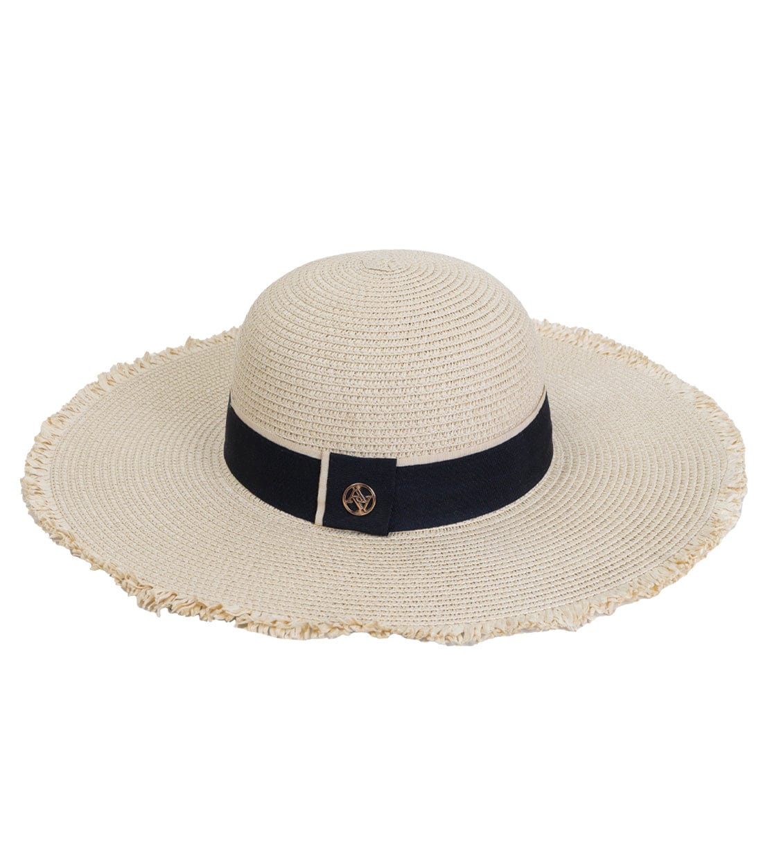 Adrienne Vittadini Frayed Brim Straw Floppy