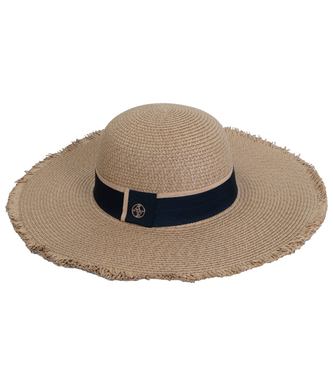 Adrienne Vittadini Frayed Brim Straw Floppy