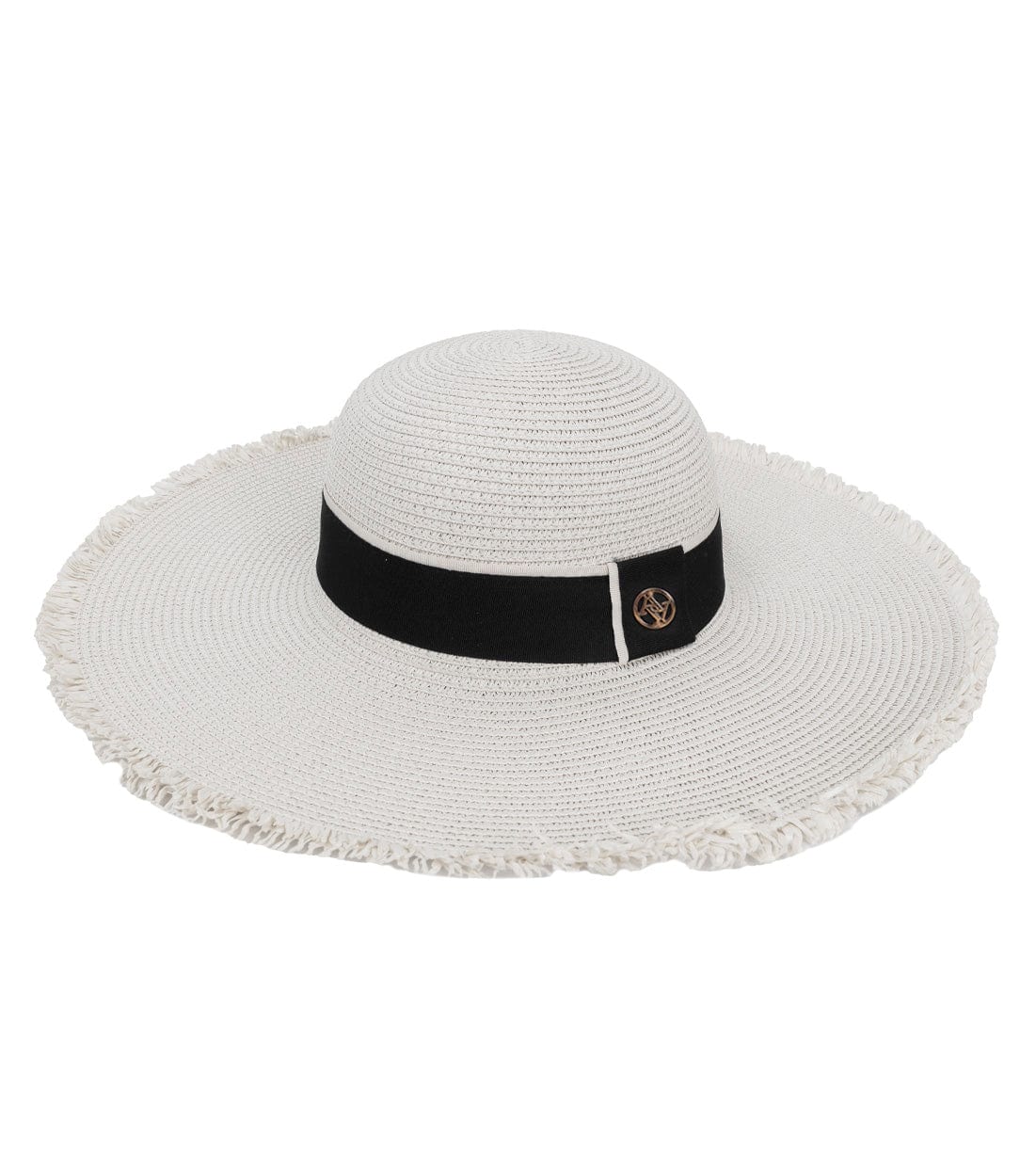 Adrienne Vittadini Frayed Brim Straw Floppy