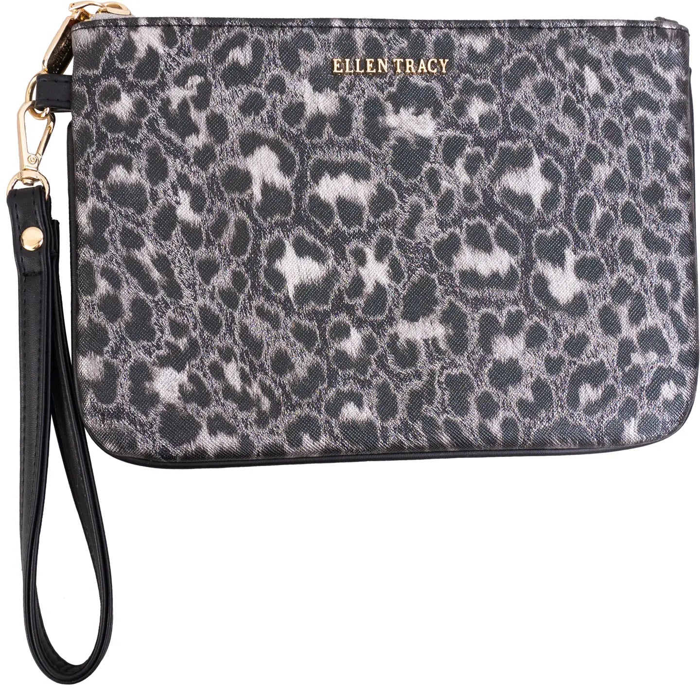 Ellen Tracy Metallic Leopard Faux Leather Print Wristlet