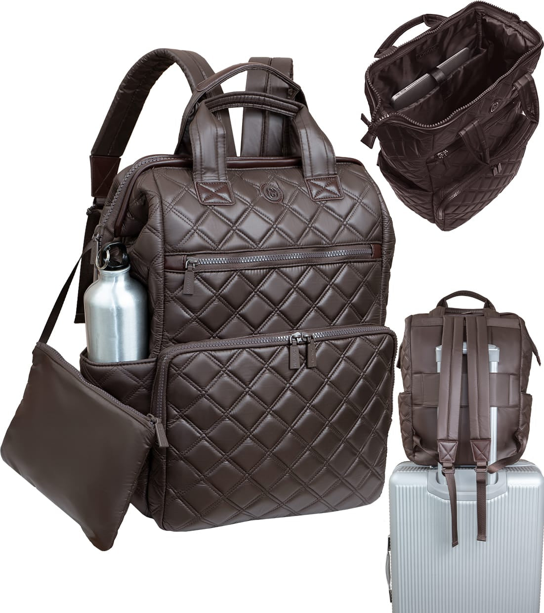 Joan & David Diamond Quilted Puffer Nylon Square Laptop Backpack
