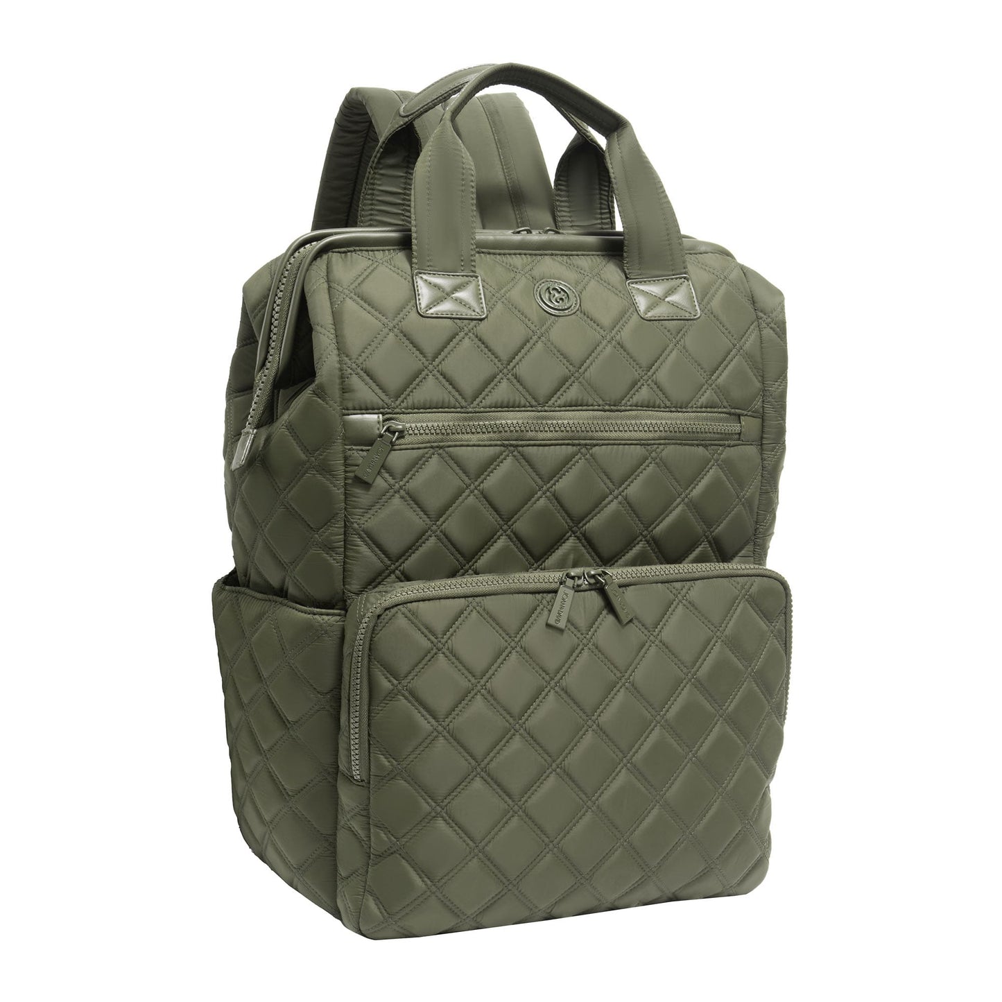Joan & David Diamond Quilted Puffer Nylon Square Laptop Backpack