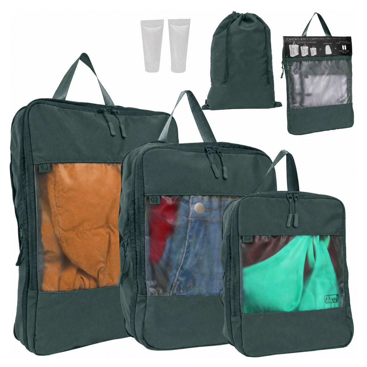 Joan & David 5 Piece Sport Nylon Compression Packing Cube Set