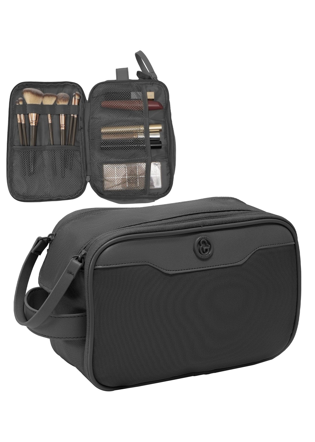 Joan & David 1680 Denier Nylon Double Zip Compartment Cosmetic Organizer